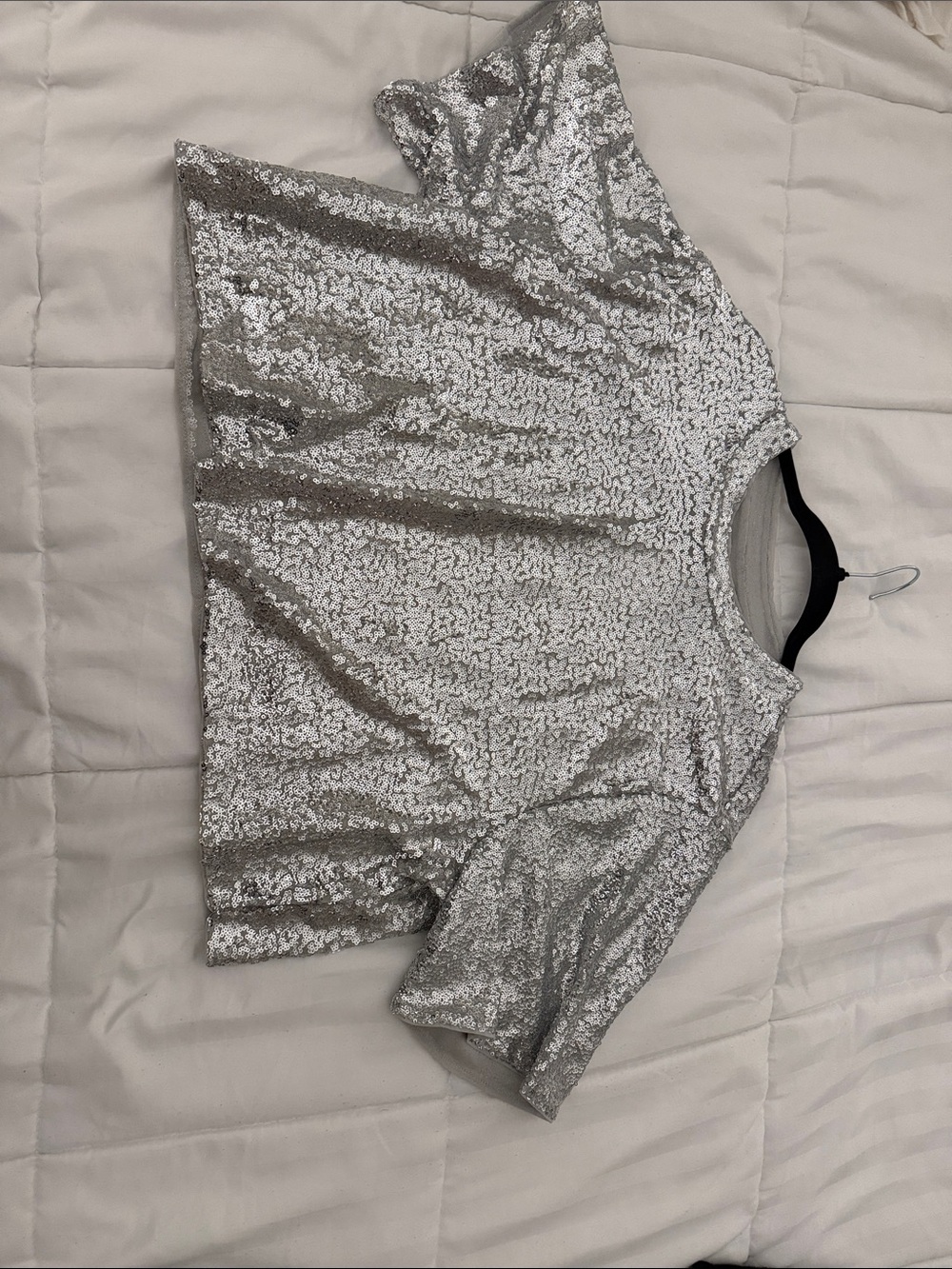 H&M Silver Sequin Short Sleeve Top